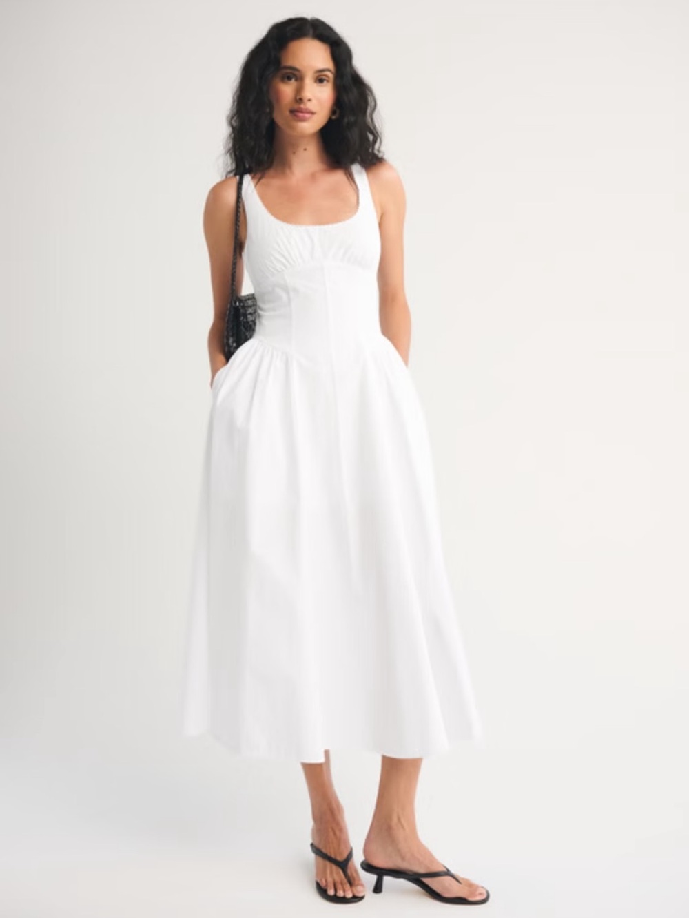 Abercrombie & Fitch 100% Cotton A&F Bra-Free Dylan Midi Dress White Womens Small